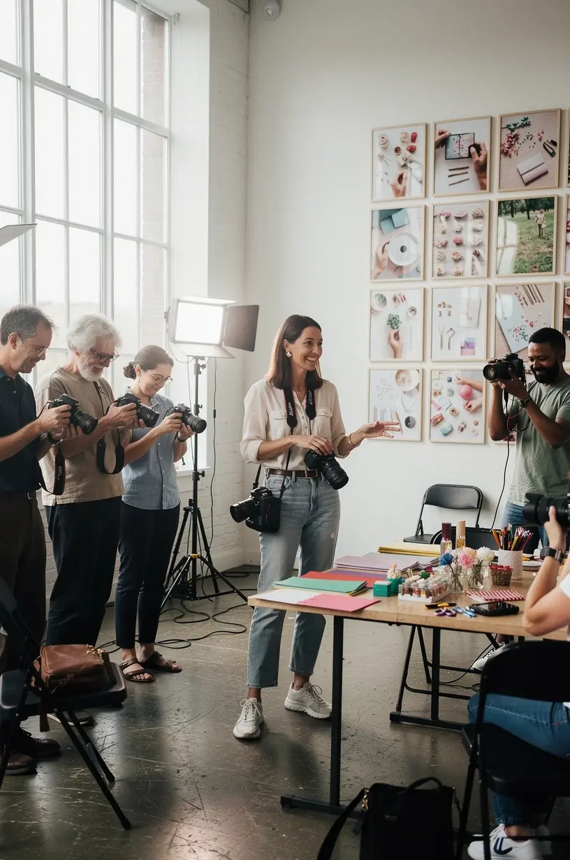 Crafting collaboration in shared DIY workspace environment.