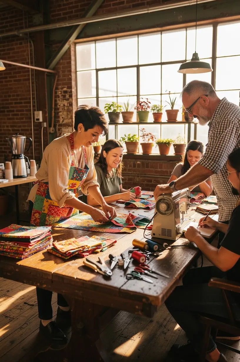 Group of people collaborating on creative crafts.